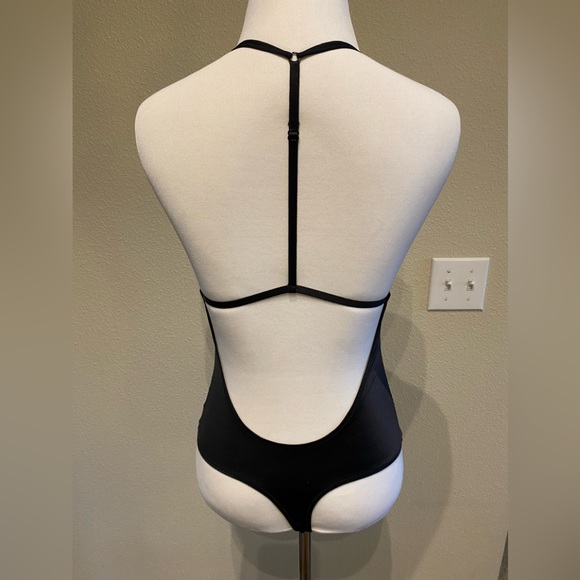 Abercrombie&Fitch Black lace satin strap back bodysuit Brami Removable pads S - Picture 7 of 8